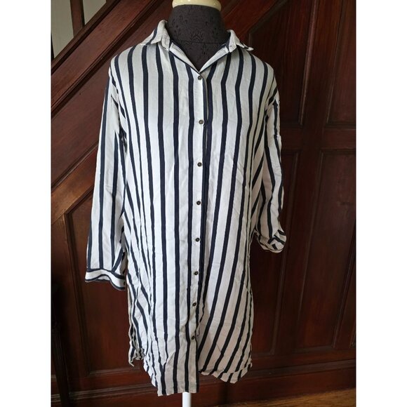 Zara Basic Striped Button-Down Long Sleeve Shirt Dress S Black & White - Picture 1 of 8